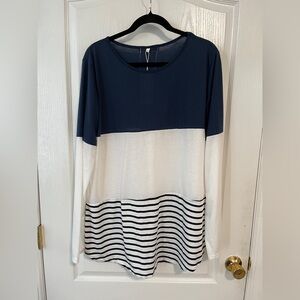 Chvity Navy and White Striped Long Sleeve Top